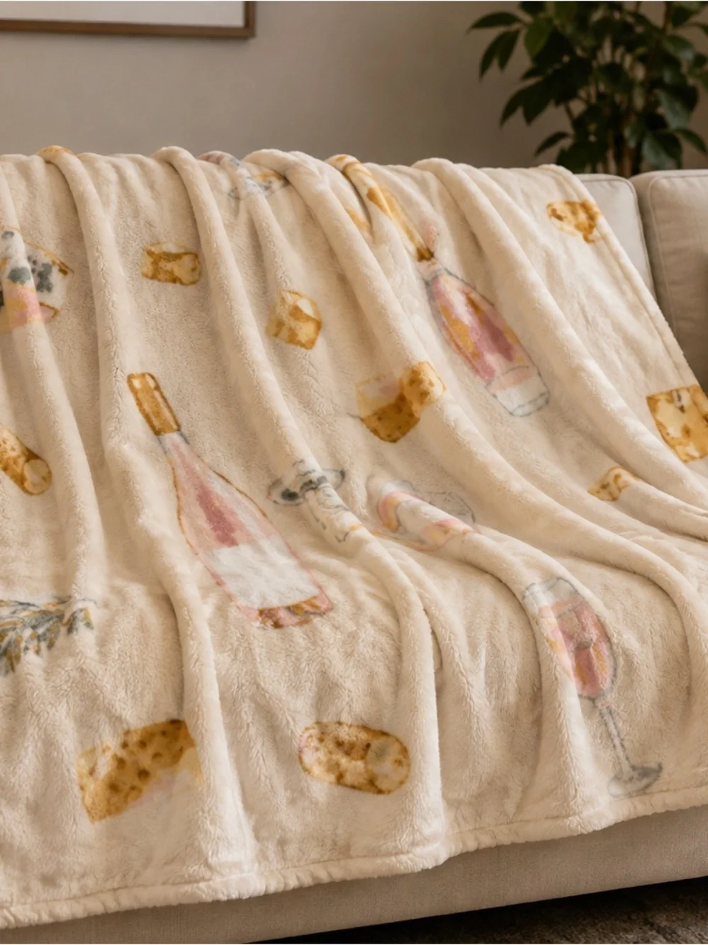 Rachel Roy Champagne Plush Throw - Cream & Blush 60” x 70” NWT